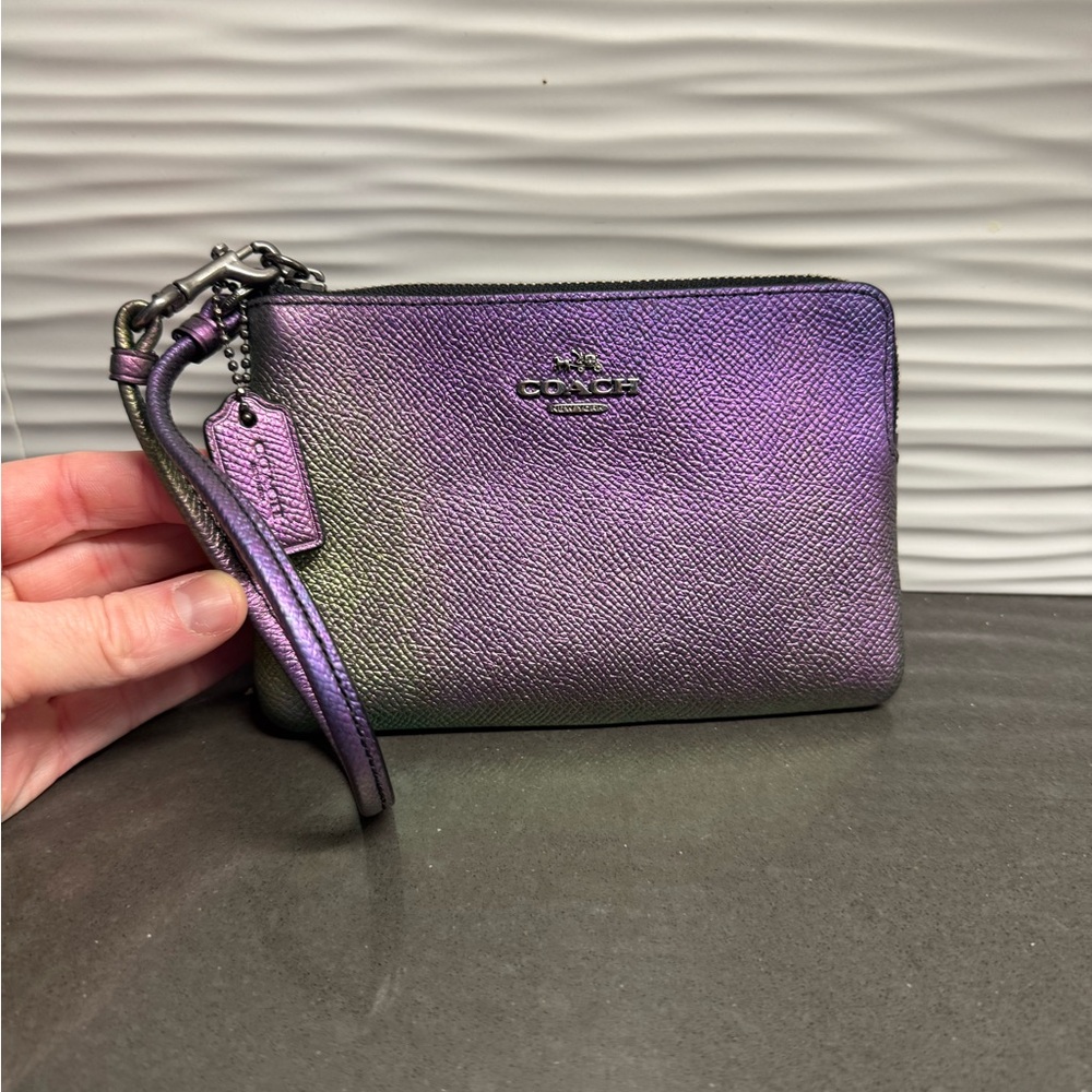 Coach Iridescent Hologram Purple Clutch Wristlet
